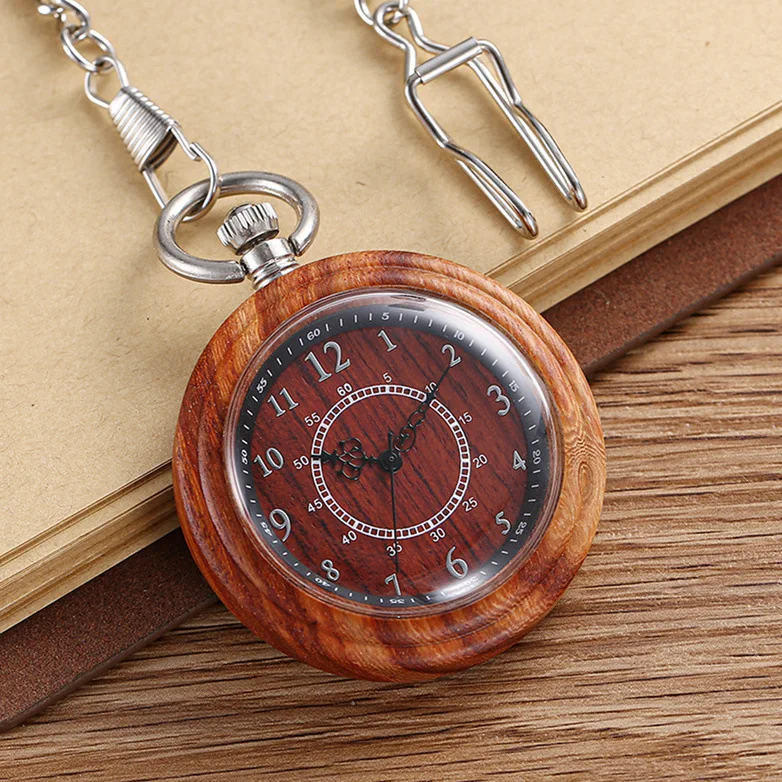 Деревянные карманные часы Разнообразие деревянных креативных двойных кругов Qinggu на толстой цепочке, мужские и женские кварцевые