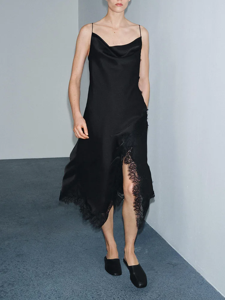 

Модное сексуальное милое атласное кружевное платье, женская одежда, Новое поступление зимы 2025 года, длинное вечернее платье с высокой талией