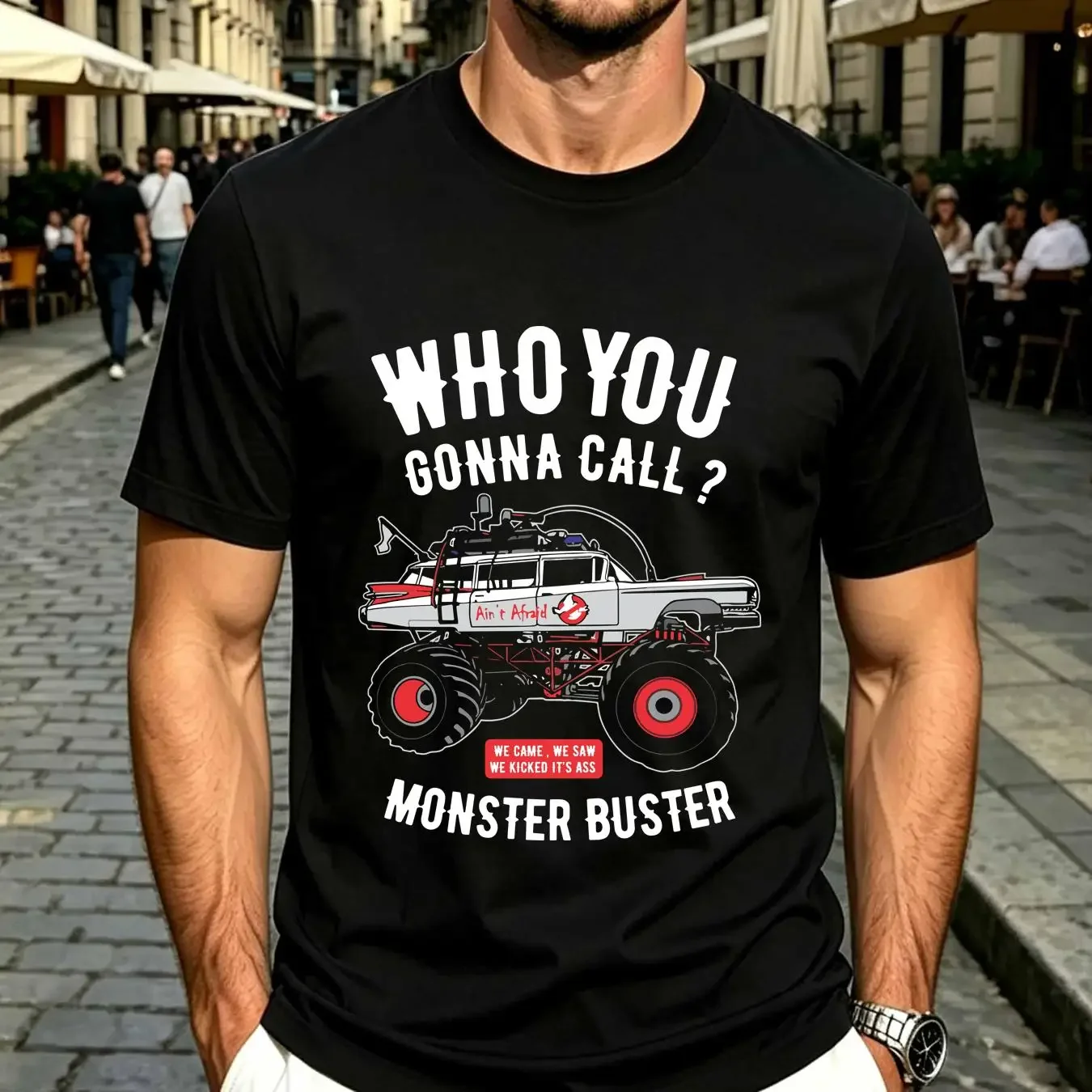 washed T Shirt Monster Buster Ghost Ambulance Truck Funny New long or short sleeves vintage Washed Comfortable