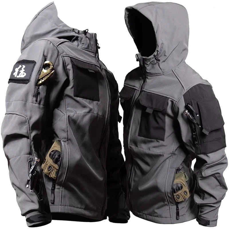 2024 Tactical Jackets Men Military Soft Shell Waterproof Windproof Hooded Jacket Outdoor Functional Uniforms Multi-pockets