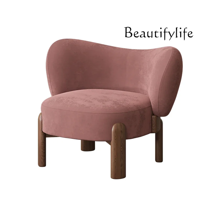 

R Modern Simple Single Sofa Chair Solid Wood Leisure Chair Designer Retro Cream Small Apartment Living Room