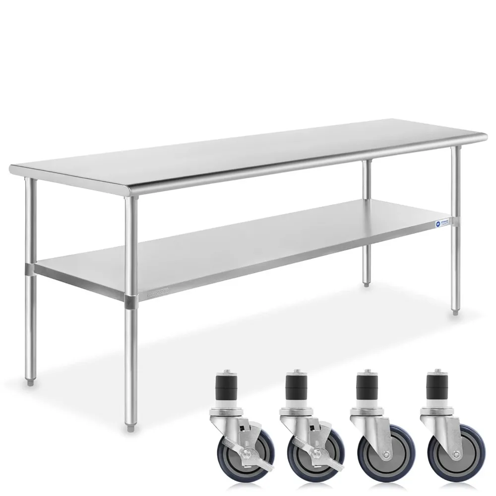 

GRIDMANN NSF Stainless Steel Work & Prep Table 72 x 24 Inches with Caster Wheels and Under Shelf for Restaurant, Home