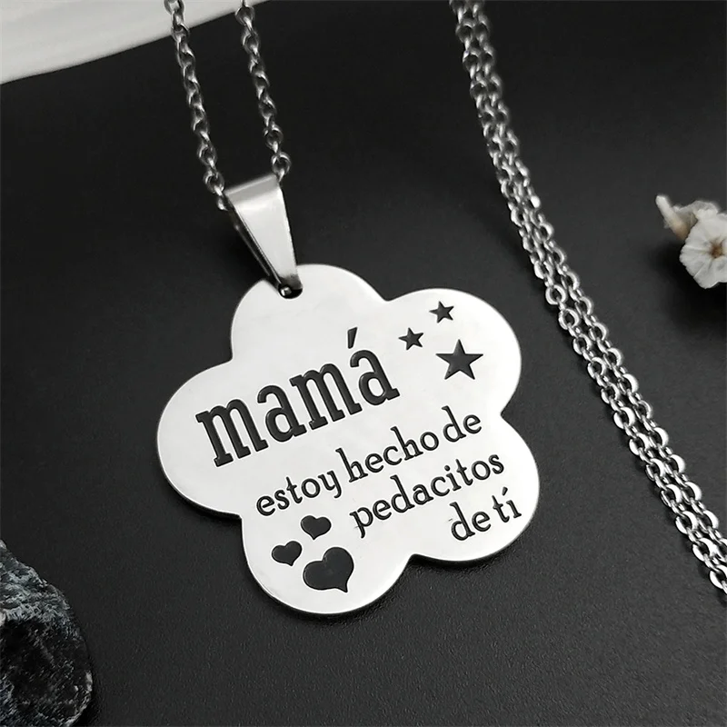Mama Stainless Steel Chains Necklace for Women Black Enamel Statement Necklace Jewelry dia de la madre Mother\'s Day Gift N719S01