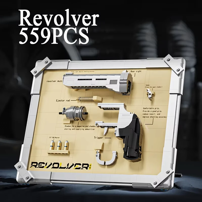 Klasyczne klocki konstrukcyjne Revolver Duo: modele Colt i Western Revolver, szczegółowy zestaw kolekcjonerski dla dorosłych entuzjastów.