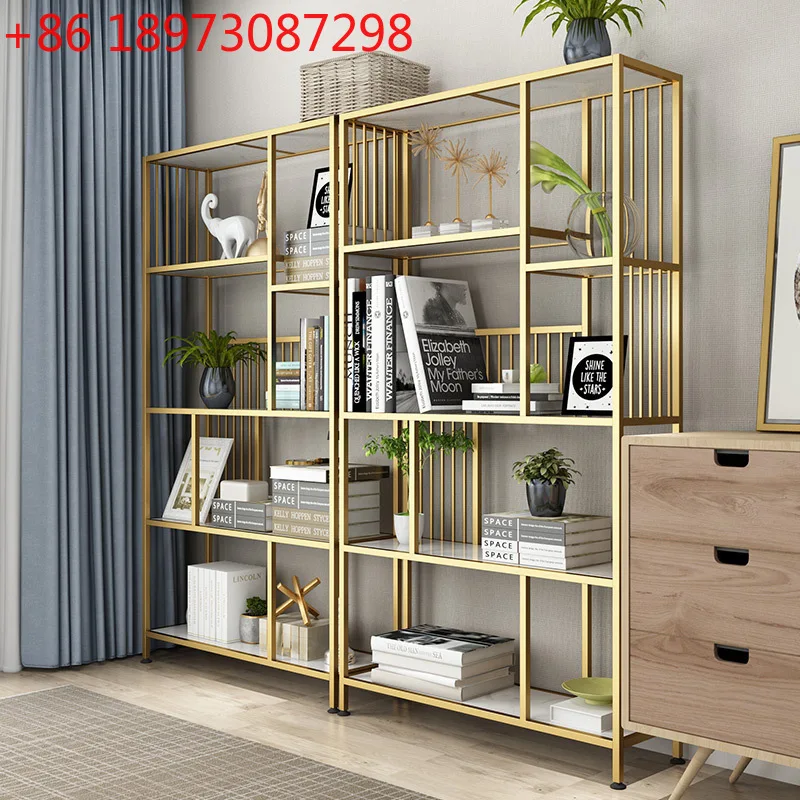 

Nordic wrought iron partition bookshelf gold combination simple multi-layer floor storage display rack