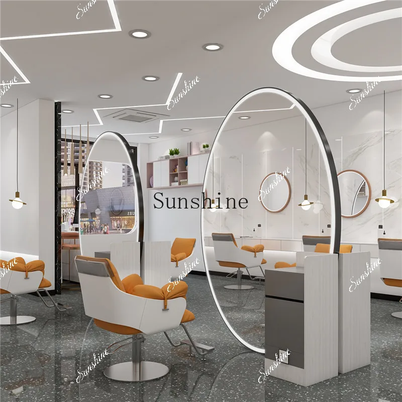 Floor-to-ceiling mirror with cabinet, special hair salon, mirror table stainless steel single and double-sided   TF