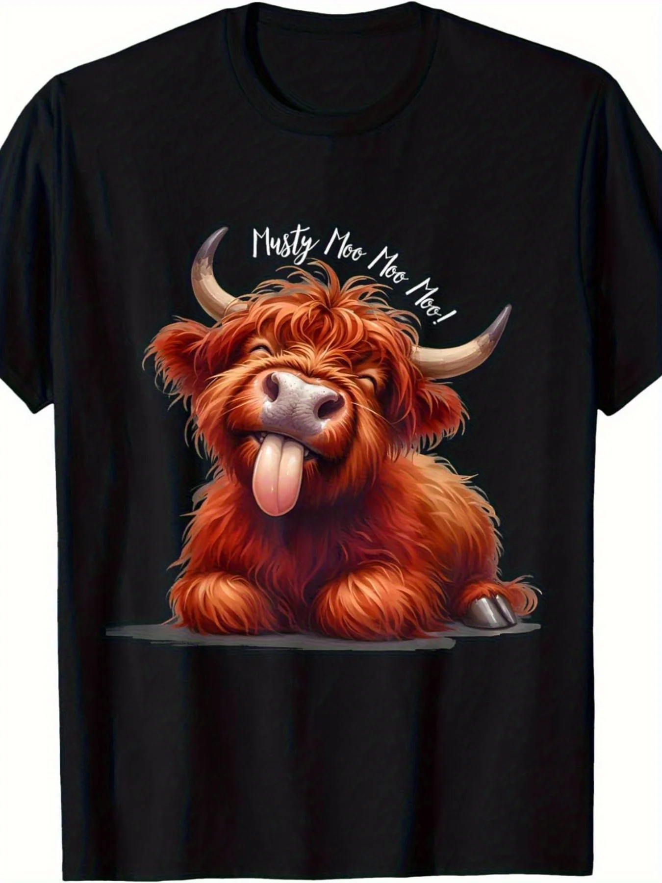 Funny Scottish Highland Cow T-Shirt Casual Round Neck ,Plus Size Regular Length Short Sleeve Casual Top Featuring a Charming Highland Cow with Sunflowers, Perfect for Everyday Wear,Made from Soft Stretchy Fabric, Perfect for Summer for Men & Women