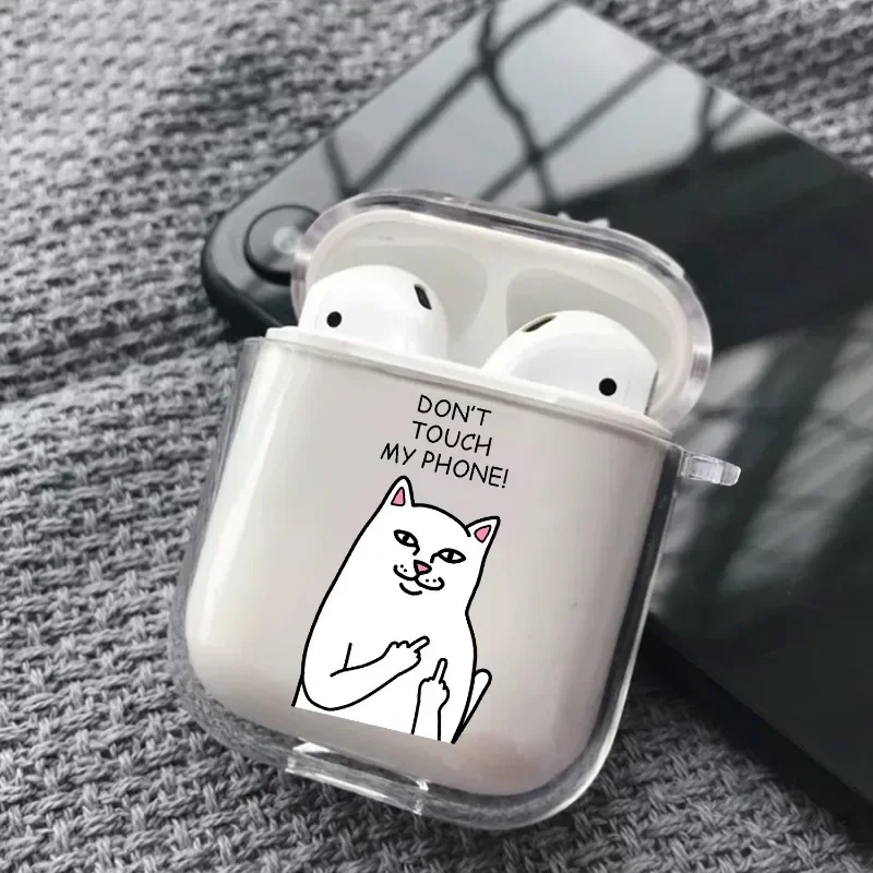 Funny Animal Cartoon Cat Clear Earphone Case For Apple AirPods 4 3rd 2 Pro 2 Transparent Cover For Airpod 1 3 Protective Shell