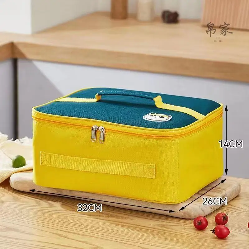 flat-rectangular-lunch-box-bag-aluminum-foil-handheld-men's-elementary-school-special-bento-plate-with-rice-bag-insulated-lon