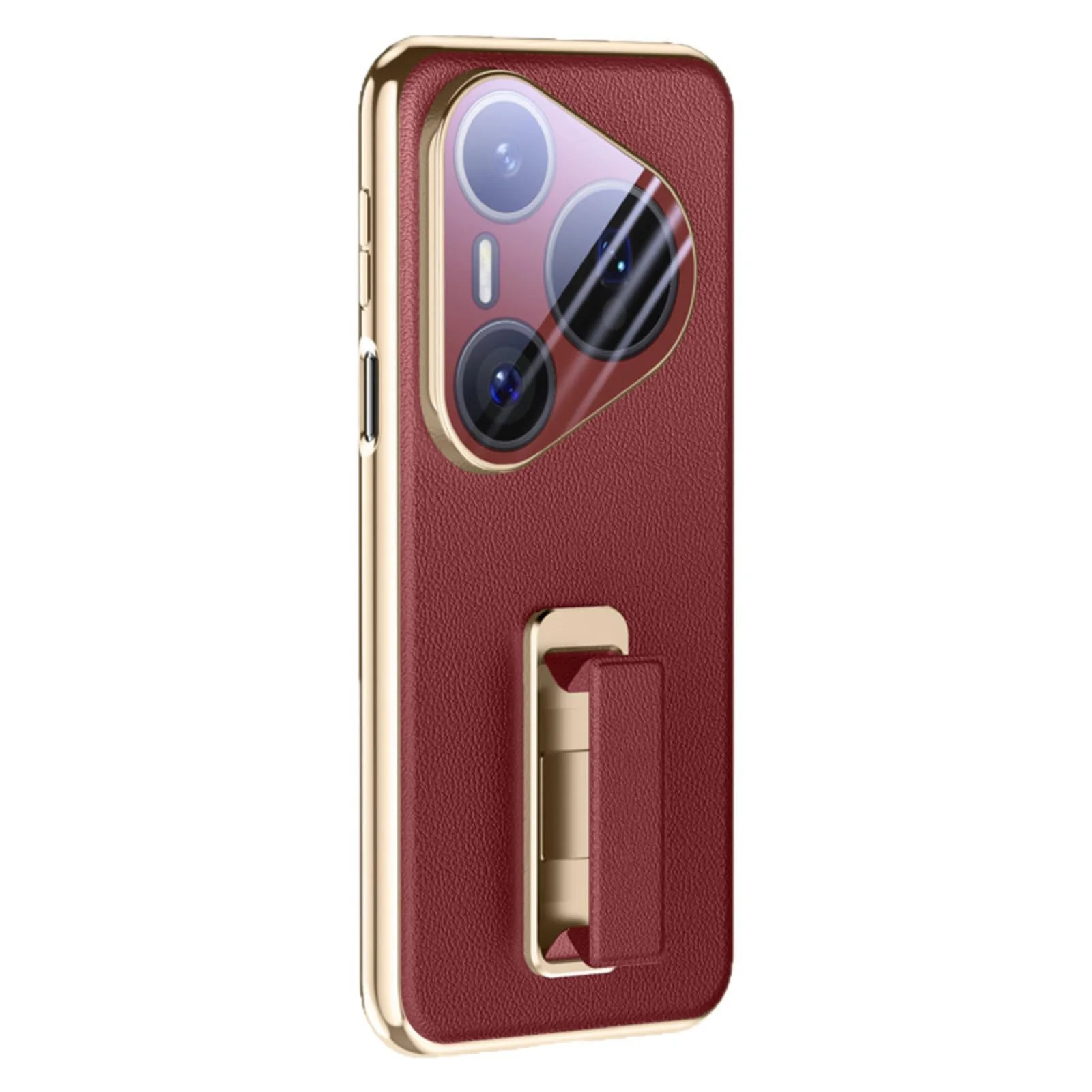 Genuine Leather Phone Case for Huawei Pura 80/80 Pro/80 Pro+/80 Ultra Full Lens Coverage with Wrist Strap Kickstand