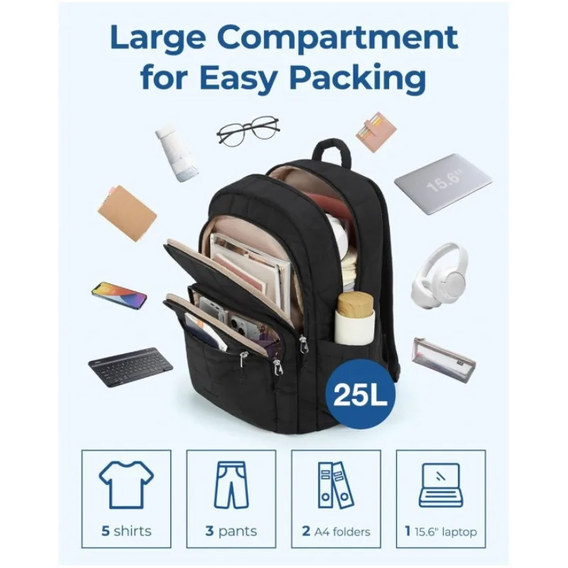 School Backpacks for Girl Quilted Casual Daypack Water-Resistant Bookbag for 15.6 Inch Laptop Fashion College Backpack