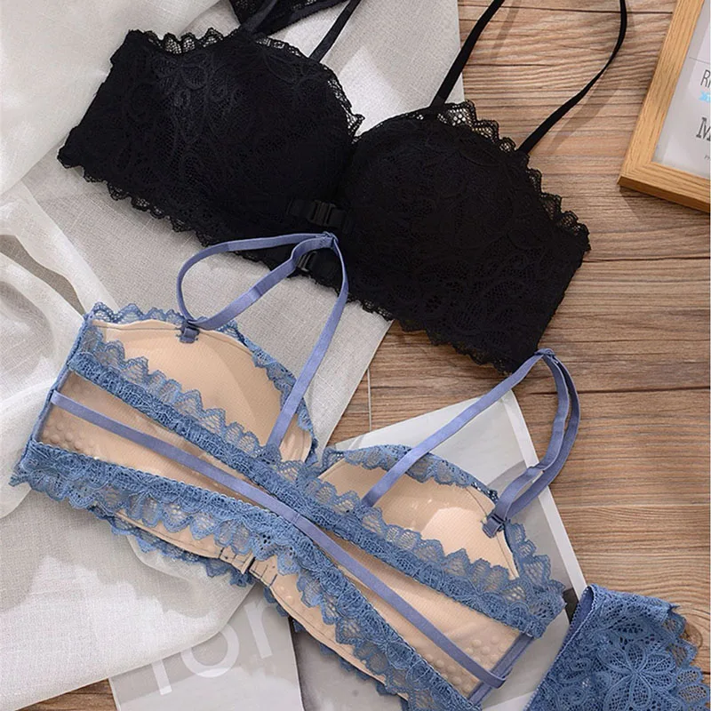 1 Pcs Women\'s Strapless Bra Small Cups Gathered Bra Front Buckle Lace Lingerie Without Steel Ring Beautiful Back Bra