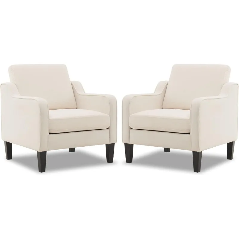 Modern Accent Chairs Set of 2,Comfy Beige Armchair for Bedroom,Living Room Upholstered Sofa Chair Reading Chair for Small