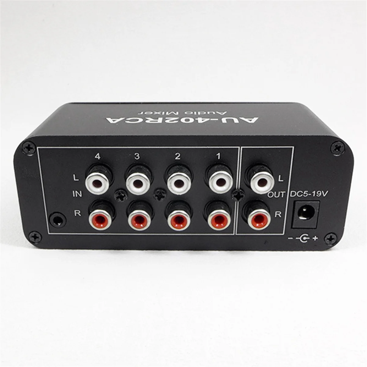 New AU-402RCA Stereo Audio Mixer Multi-Channel Audio Source Reverberator Volume Control 3.5mm Headphone Driver 4 Input