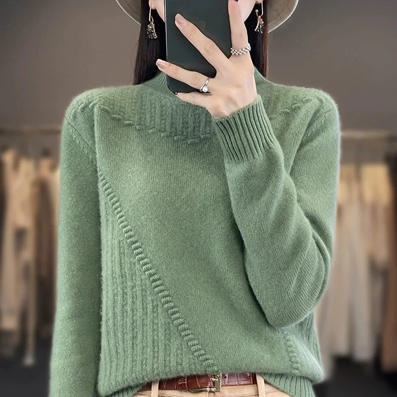 

Thiened f женский вязаный свитер с высоким воротником, свободная шерстяная основа irt, осень-зима, модный корейский топ с длинным светом