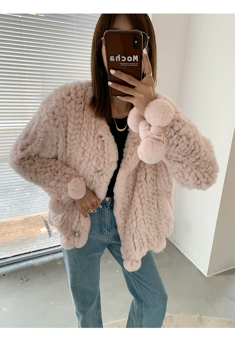 2023  New 100% Natural Real Rex Rabbit Thick Fur Coat Winter Women Warm Jacket Loose Knited Quality Luxury Full Sleeves