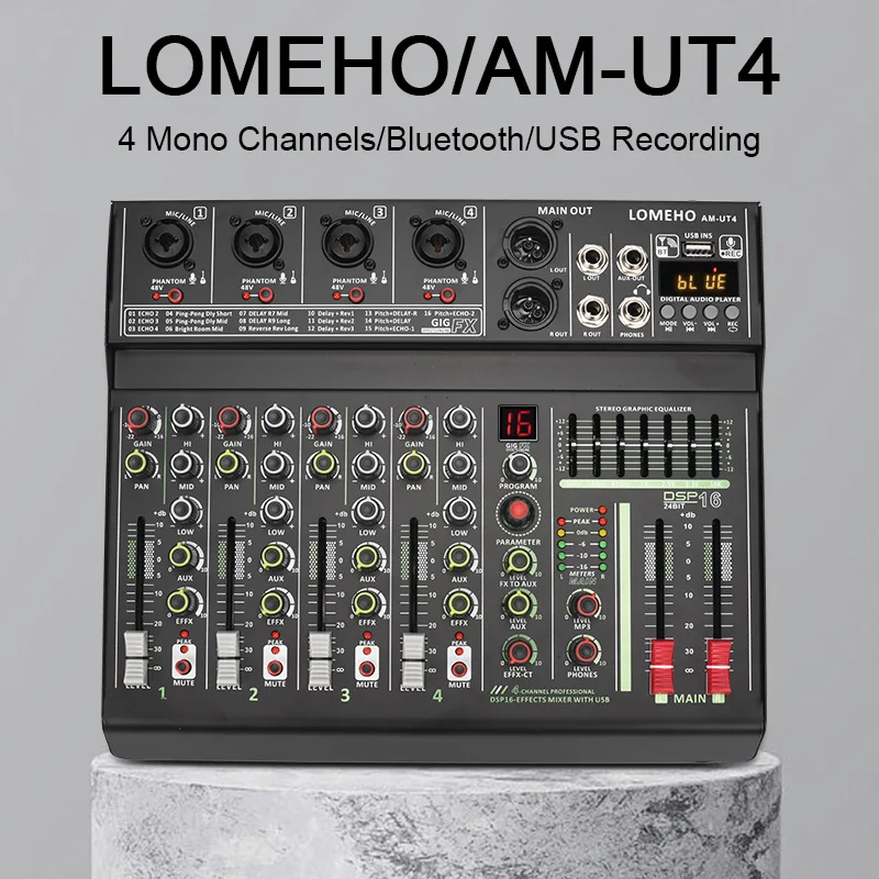 Imagem -02 - Lomeho Mixagem Console Canal Mudo Mixer de Áudio Banda eq 16 Efeito 70 mm Volume Fader Som Tabela com Usb pc Interface Am-ut4