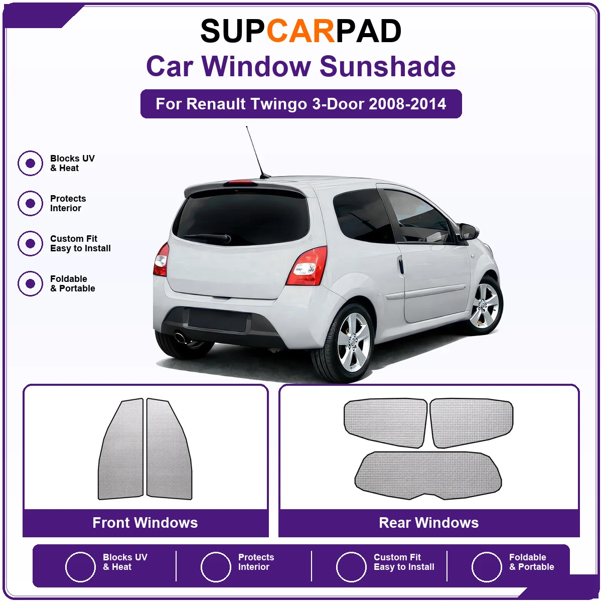For Renault Twingo 3-Door 2008-2014 Pre‑Cut Auto Window Sunshade Anti‑UV Car Sun Visor Protector