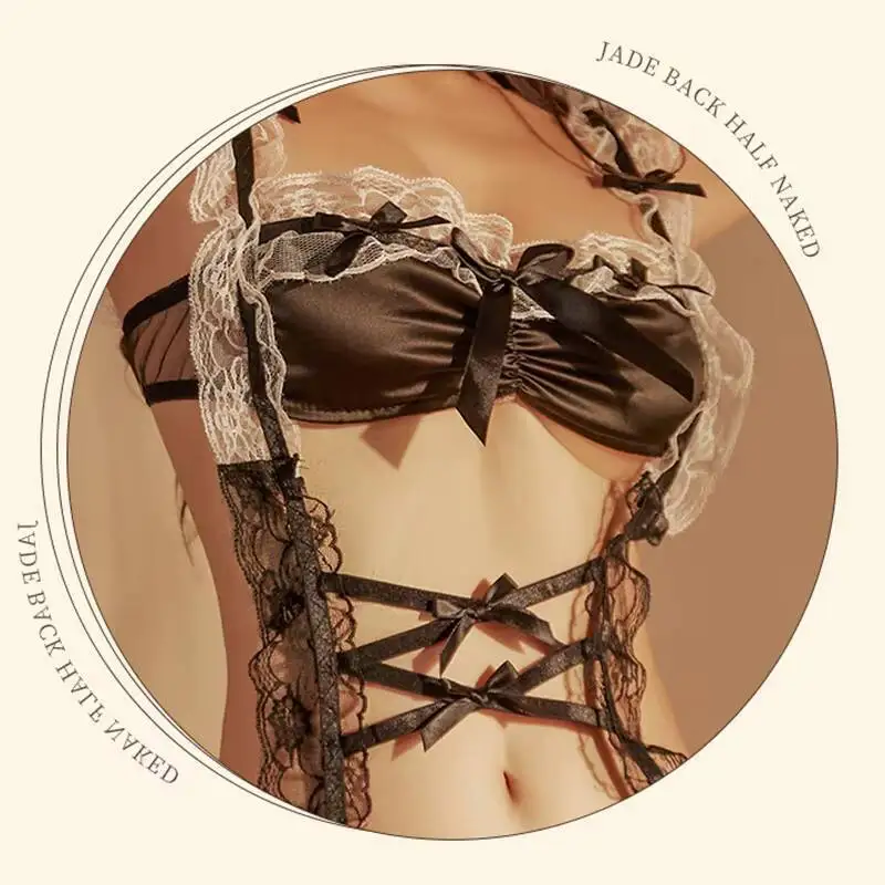 ملابس داخلية مثيرة 18+ بدلة خادمة دانتيل إغراء بدلة قفز حماسية مجوفة مجموعة زي مفتوح تستخدم للنشاط الجنسي بدلة جنسية