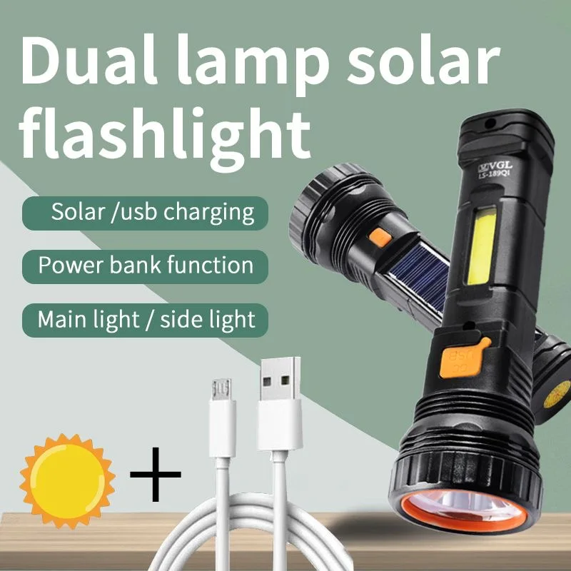 Multifunktionale Solar-LED-Taschenlampe mit Großer Reichweite Taktische Fackel Notfall-Powerbank LED Solar-Außenlaterne