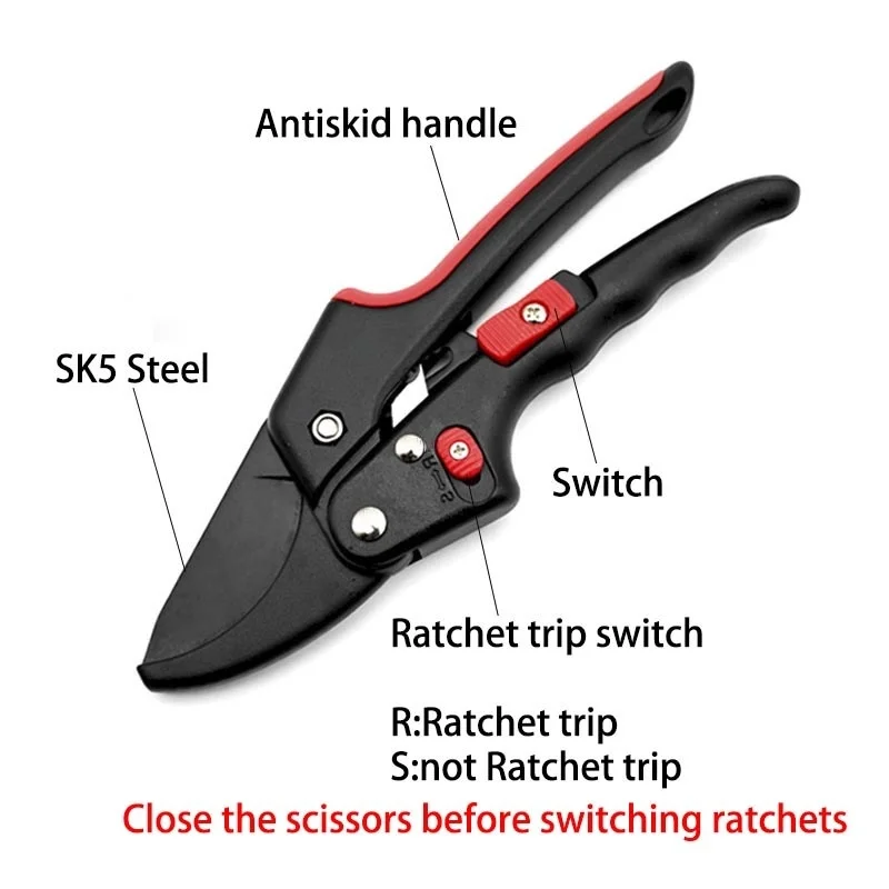 Ratchet Skip Garden Pruning Shear SK5 Steel Scissors Gardening Plant Scissor Branch Pruner Trimmer Tools