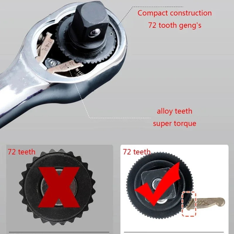 Mini Micro Ratchet Wrench Professional 72 Tooth Gear Hand Ratchet Wrench Vanadium Steel Manufactured Hand Tool