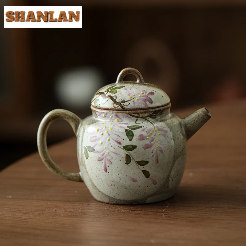 

110ml Hand-painted Wisteria Flower Ge Dai Teapot Zen Tea Infuser Pot Tea Soaking Kettle With Ball Hole White Tea Cha Decoration