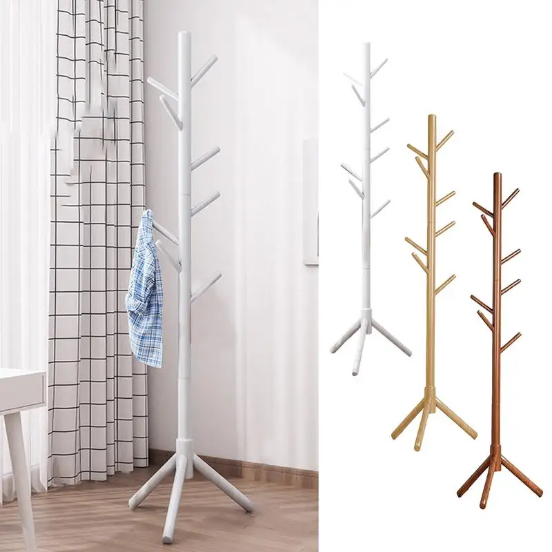 Wood Tree Coat Rack Floor Hanging Clothes Rack Clothes Rack Bedroom Hat Stand Home Furniture Drying Rack With 8 Hooks