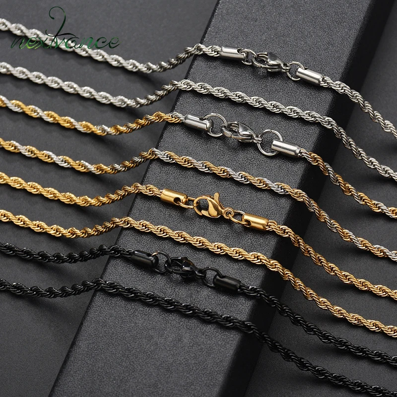 Nextvance 3-6MM Rope Chain Necklace Stainless Steel For Men Women Punk Hip-Hop Twist Choker Waterproof Jewelry Accessories Gifts