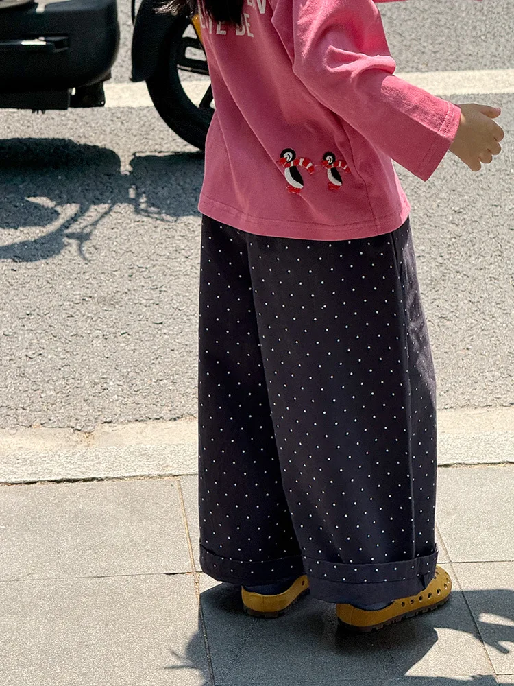 2025 Autumn New Children's Trousers Polka Dot Trousers Men's and Women's Loose Straight Trousers are Versatile