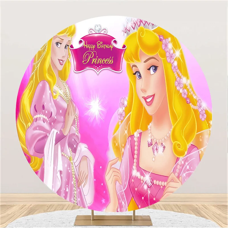 Disney Pink Sleeping Beauty Princess Aurora Cartoon Round Circle Girls Birthday Party Banner Decoration Photography Background