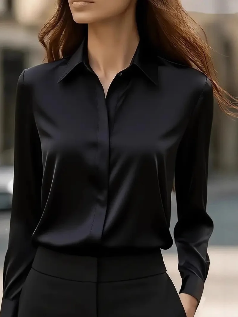 Automne couleur Pure longue Sve polyvalent soie irt femmes Ele Profional trajet haut Long coupe ample fibre de Polyester