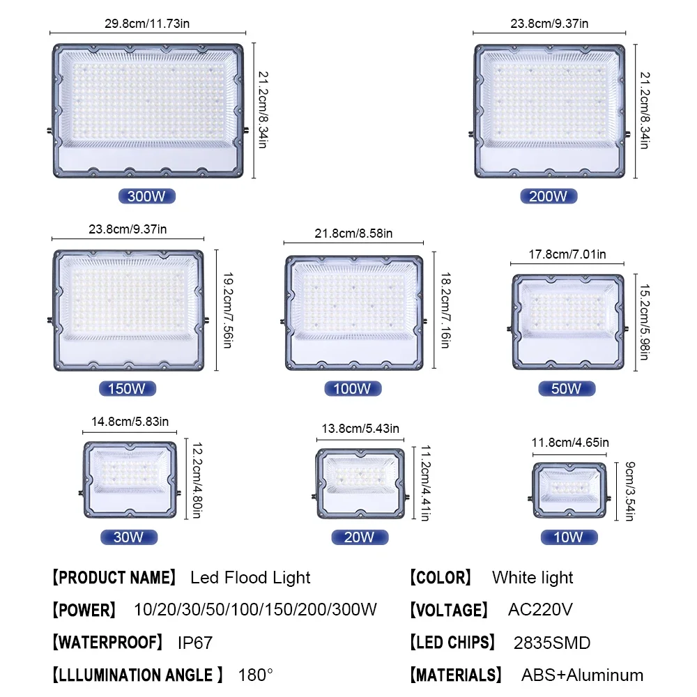 Reflector LED de pared para jardín, foco impermeable IP66, CA 220V, 100W, 200W, 300W, 10W, 20W, 30W, 50W, 100W