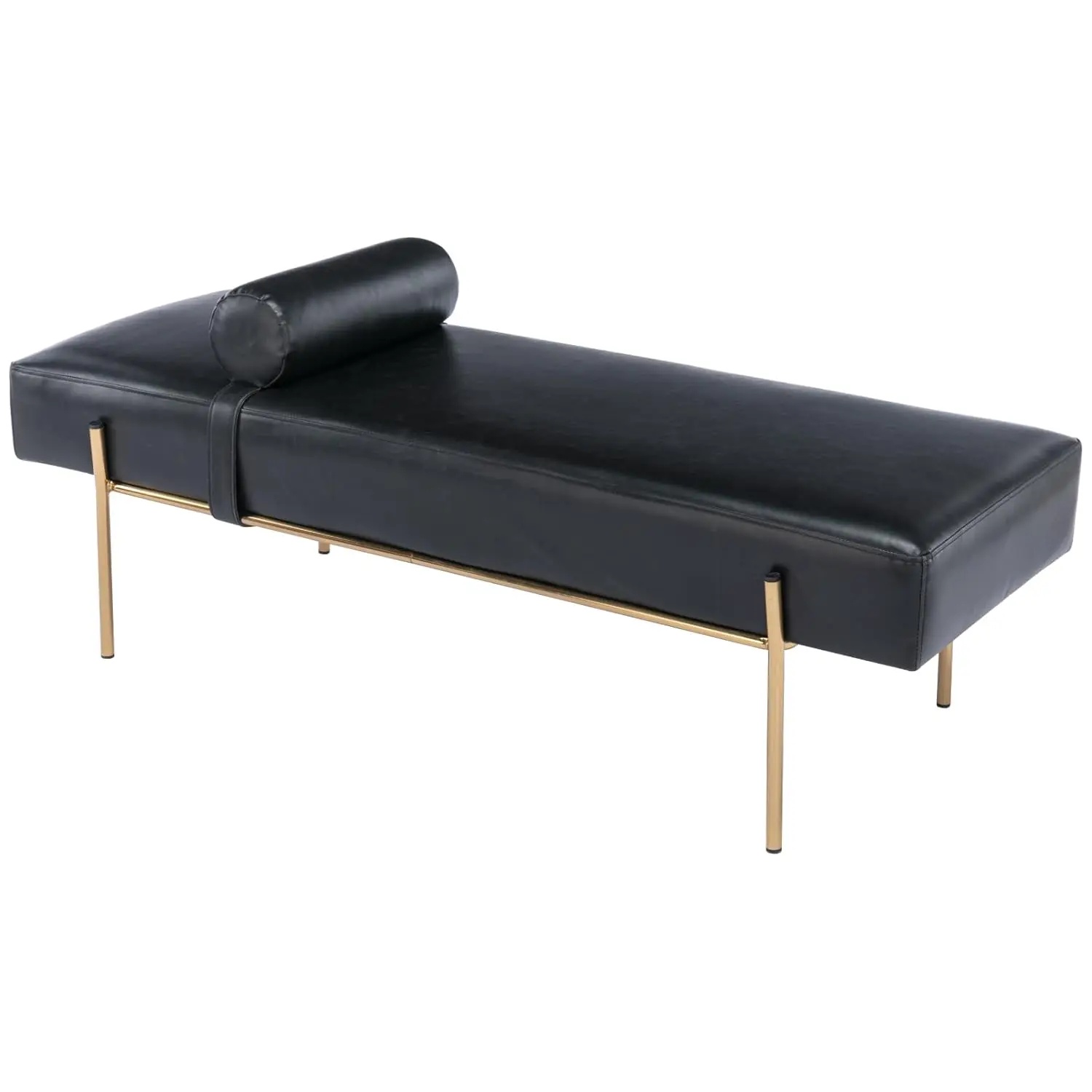 

Modern 55in Upholstered PU Leather Bench with Detachable Pillow & Gold Metal Legs for Bedroom Living Room Entryway, Customized