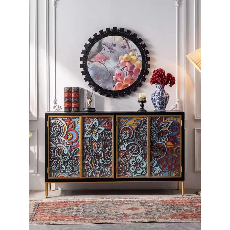 Stacked carving art solid wood corner cabinet French pastoral living room porch cabinet dining side cabinet art locker master de image 3