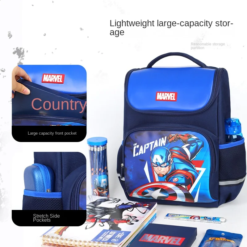 Marvel Boy Orthopedic School Bag Grade 1-3 Spider Man Captain America Primary Student Shoulder Backpack Large Capacity Mochilas