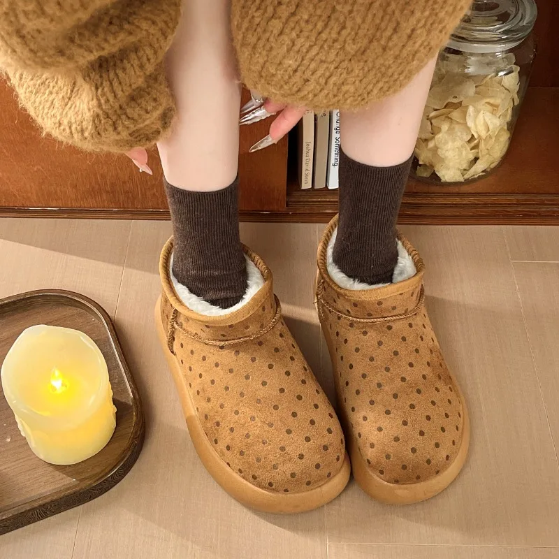 2026 New Fashion Platform Women Ankle Boots Flats Suede Warm Shoes Trend Designer Brand Short Plush Cozy Femme Snow Botas 36-40