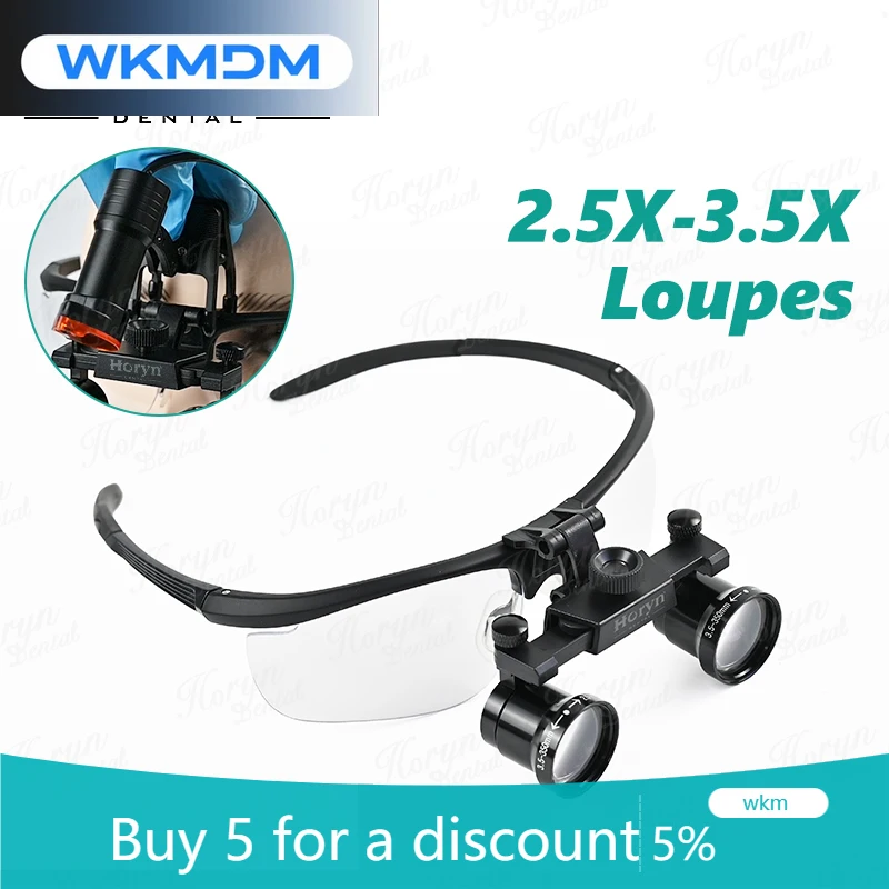 

Adjustable den tal Loupes 2.5X/3.5X Magnification LED Headlamp 260-580mm IPD Range