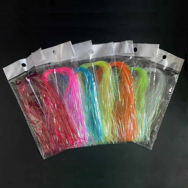 CONTEMPLATOR 2packs 1mm Gliss\'N Glow Iridescent Fly Tying Materials 28cm long Rainbow Fish Skin Tentacles Corrugated Strands