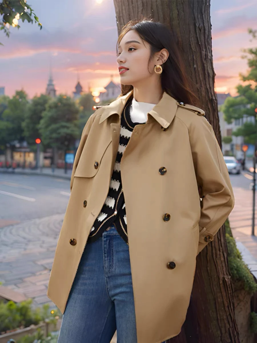 

2024 Women's Long Trench Coats High -end Double Row Button Length Windbreaker Luxury Outerwears Female Winter Top Women Clothing