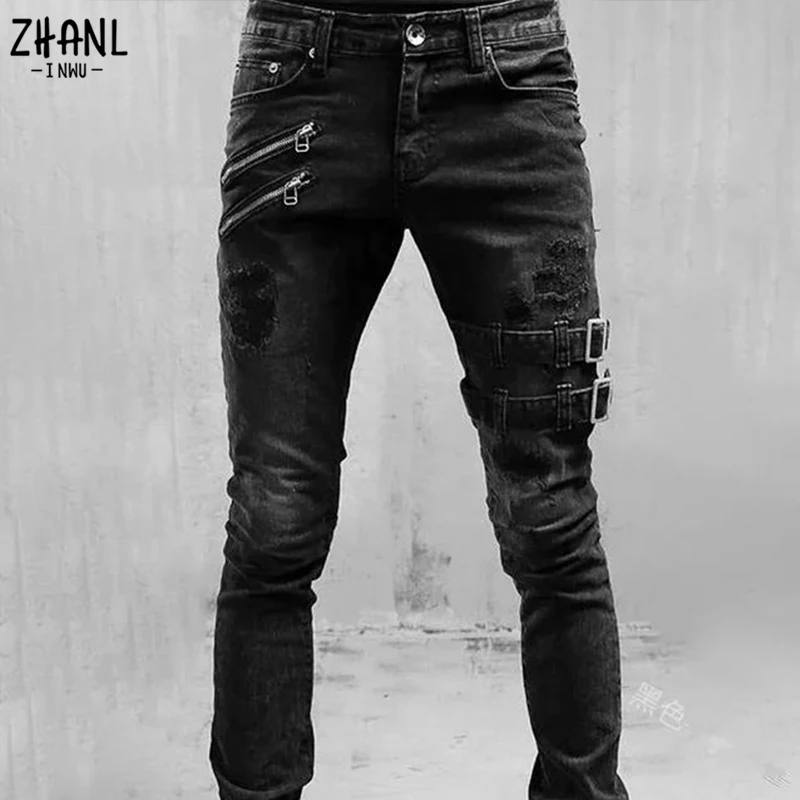 Plus Size Straight Jeans Man Pants Spring Summer Boyfriend Jeans Streetwear Skinny Zips 3 Colors Cacual Long Denim Trousers