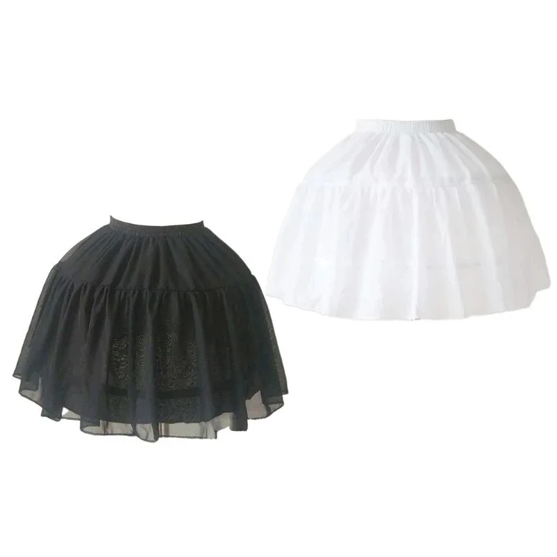 Gorgeous Women Girls Lolita Cosplay Crinoline Petticoat 2 Hoops Tulle Layers Bustle Adjustable Tutu Skirt Wedding Dress Short