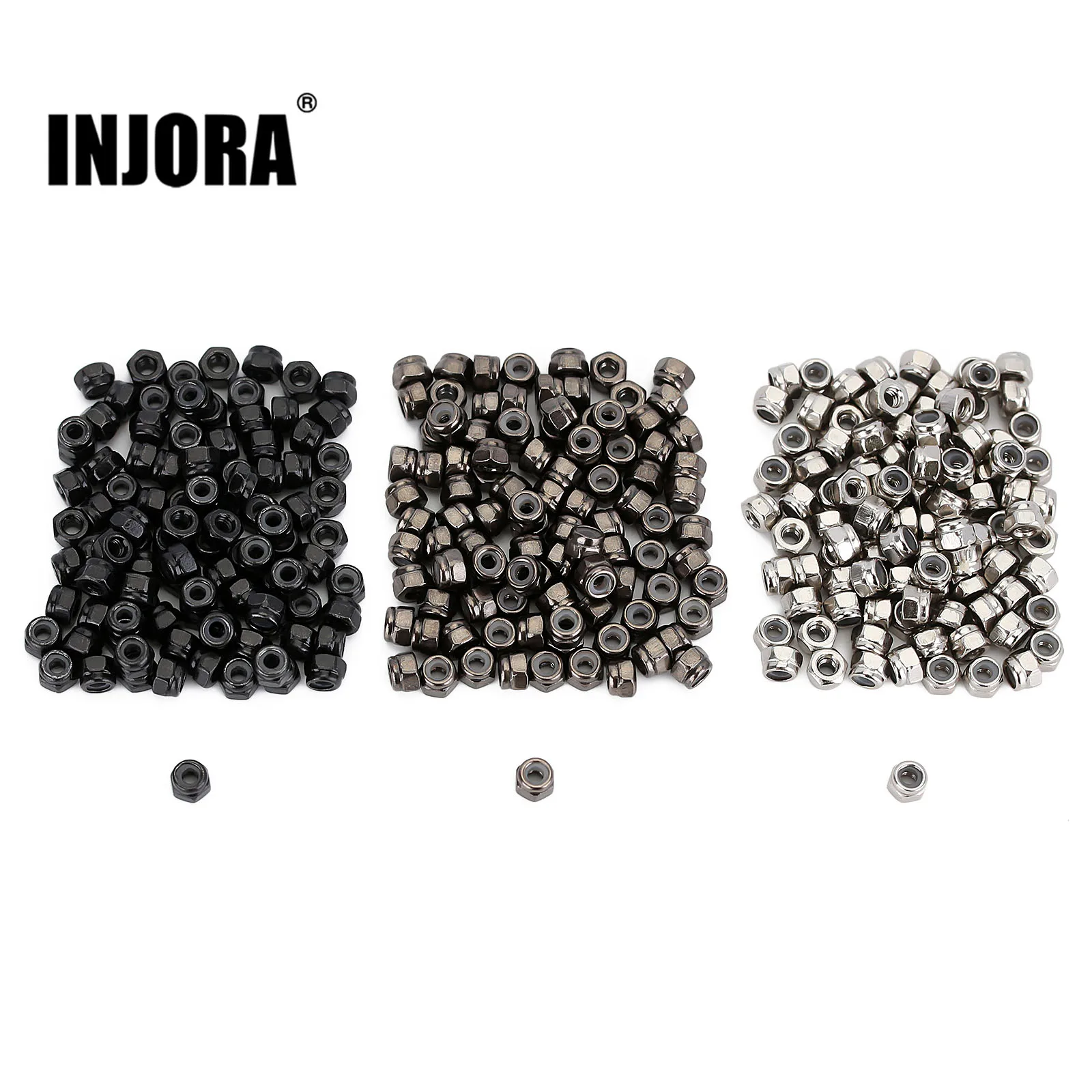 INJORA 100Pcs Metal M2 Nuts for 1/16 1/18 1/24 RC Car Crawler Axial SCX24 AXI90081 AXI00002 AXI00001 Gladiator AX24 Parts