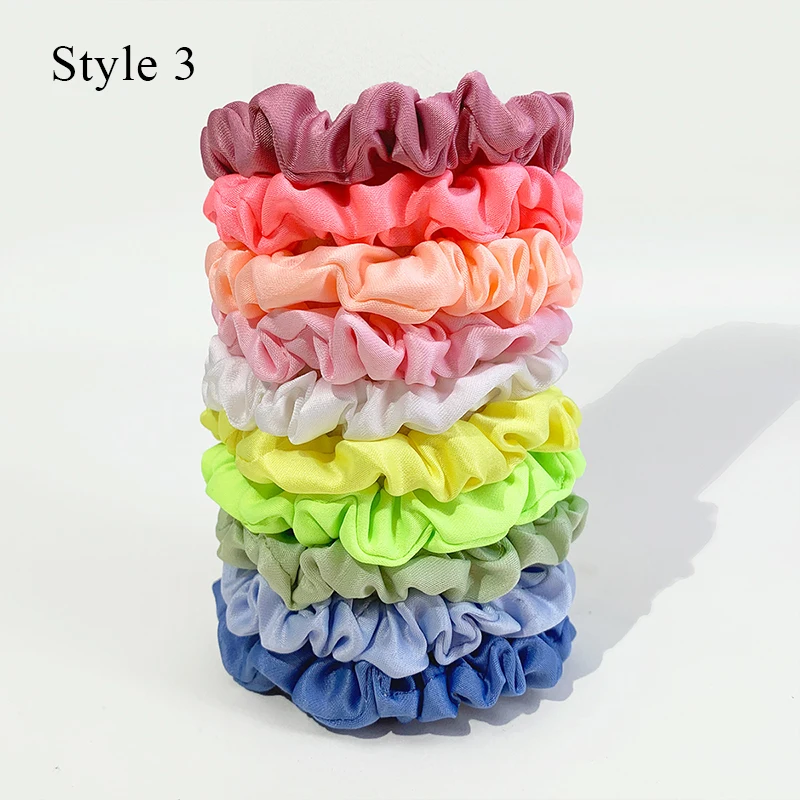 10pcs/pack Women Skinny Scrunchies Colorful Elastic Hair Band Girls Hair Accessories Satin Silk Simple Hair Ties Ponytail Holder