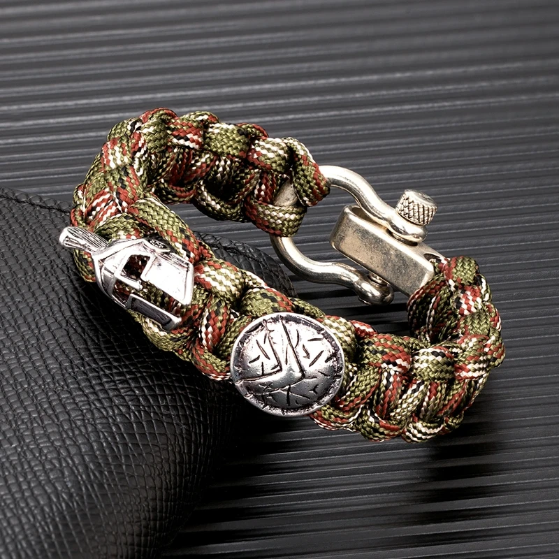 Norse Vikings Spartan Warrior Bracelet Men Adjustable Shackle Buckle Bracelets Camping Emergency Survive Paracord Accessories