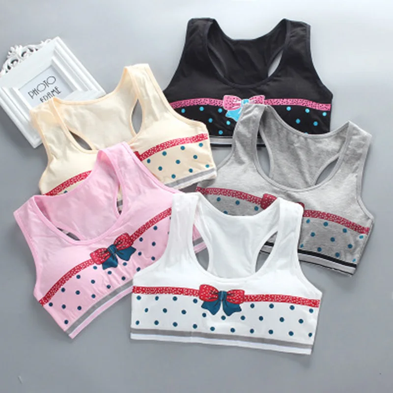 8-18T Girls Fashion Cup Teens Sports Bra Child High Quality Cotton Breathable Fitness Rinning Vest Yoga Type Padded Cup Tops