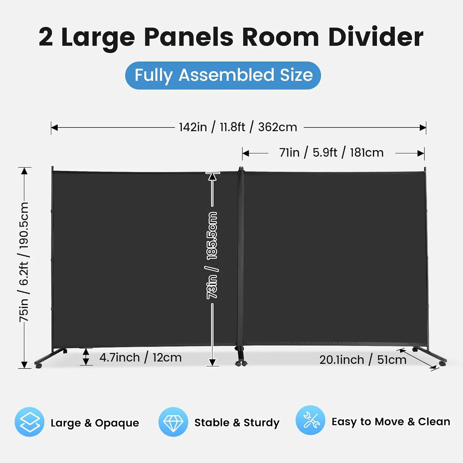 Rolling Privacy Screen, 2 Large Panels On Wheels, 142