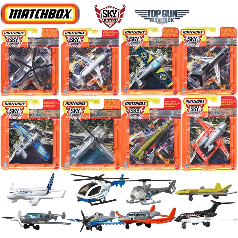 Mattel Matchobox Sky Buster Boys Toys 1/64 Diecast Airbus A320 Cruiser Crop Duster Copter Hypersonic Jet Helicopter Model Gift