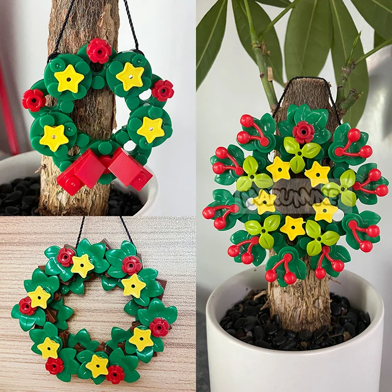 MARUMINE-Mini Christmas Garland Blocks Model Kit, DIY Wreath Set, MOC Building Bricks, Decoração Pingente De Flores, Brinquedos De Presente De Natal