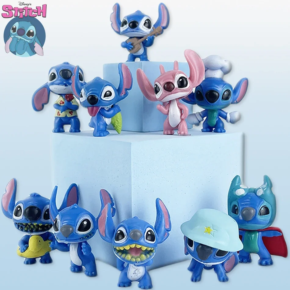 @ 10 Uds. De dibujos animados de Anime Lilo & Stitch Angel, modelo de figura de acción, colección de adornos de escritorio, decoración de pastel de cumpleaños, juguetes para niños